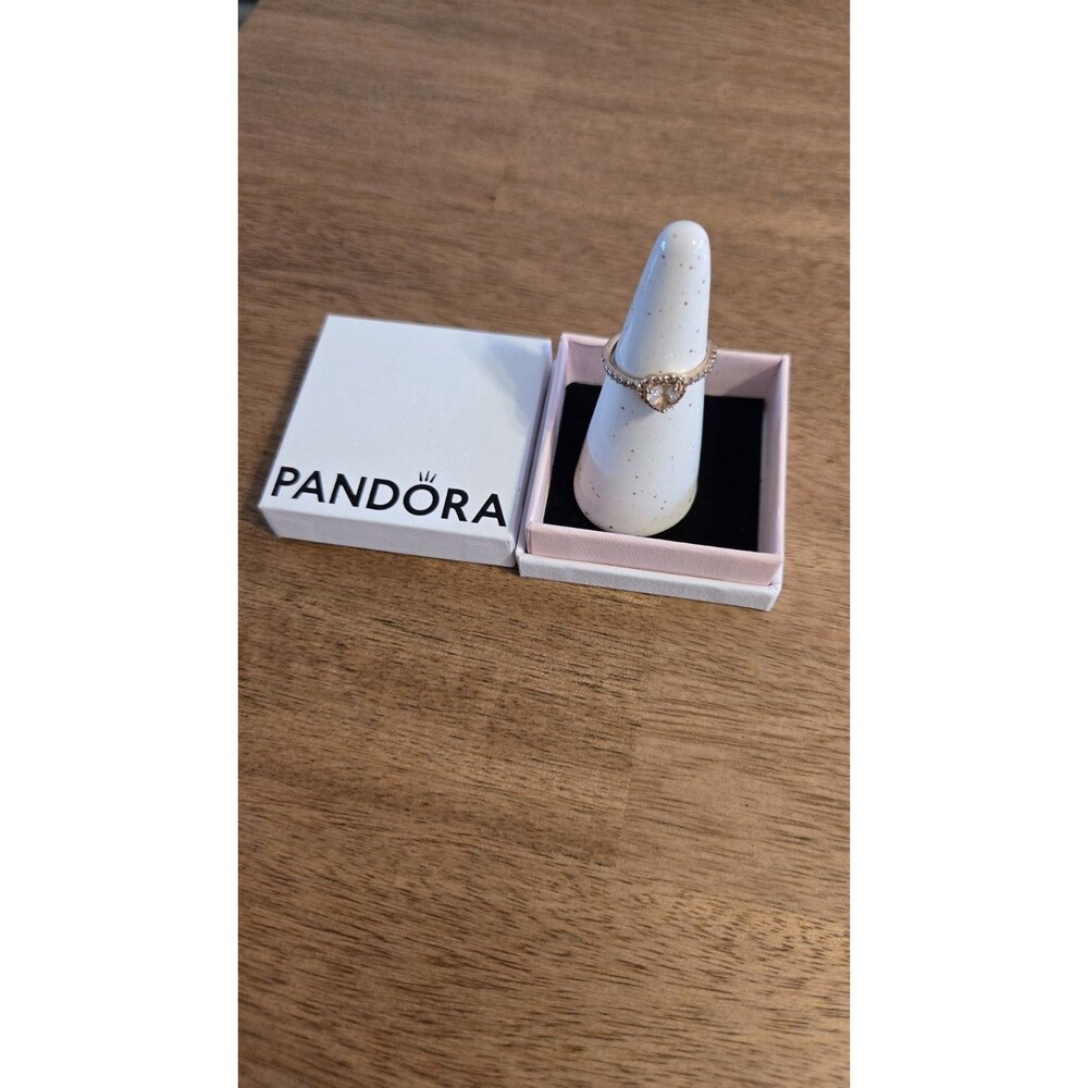 Pandora Sparkling Elevated Heart Ring 14K Rose Gold Plated In Pink Size 5